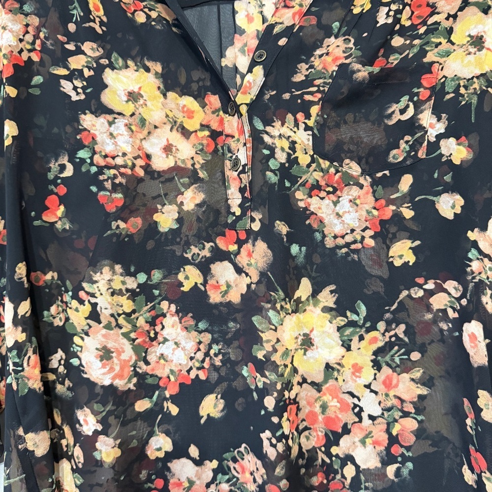 Forever 21 Womens Dark Floral Top Size Medium Sheer Forest Fairy Dark Romantic - Picture 6 of 9